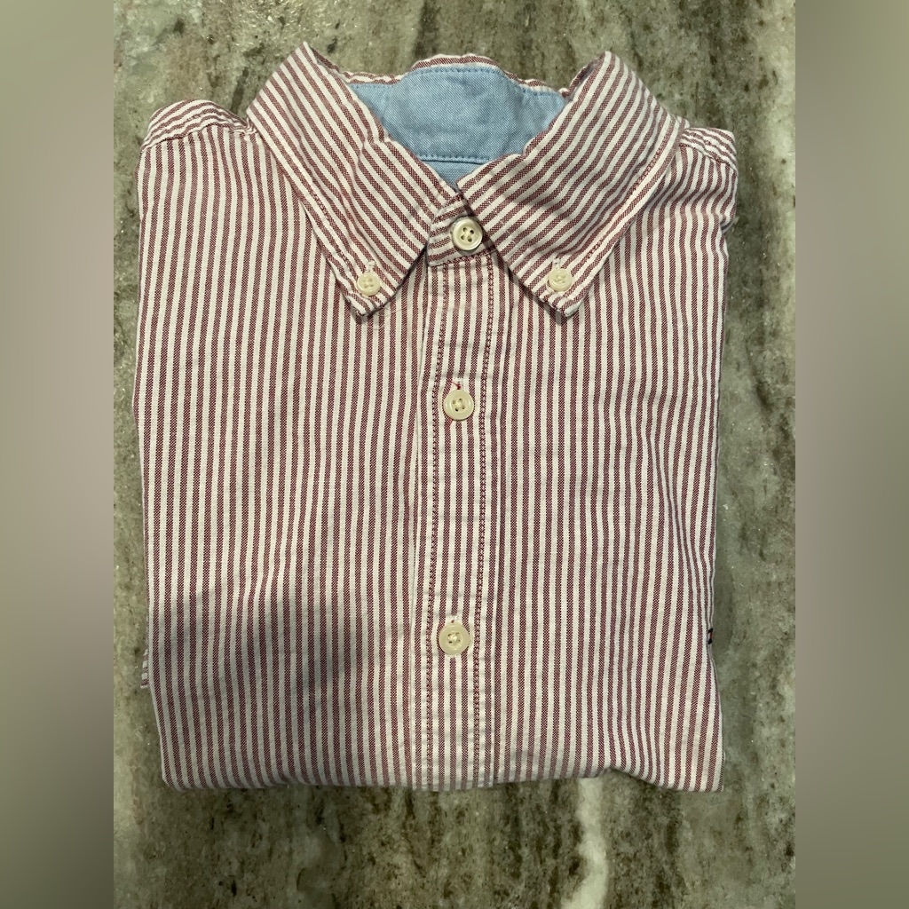 Tommy Hilfiger Red & White Striped Oxford Men's Shirt - Large
